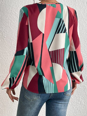 Impresión geométrica decal camiseta Dacron Manga larga Top para mujeres