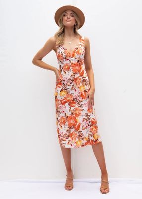 Slim Fit vestido sin mangas impresa V cuello vestido floral mujeres fibra de poliéster