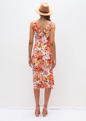 Slim Fit vestido sin mangas impresa V cuello vestido floral mujeres fibra de poliéster