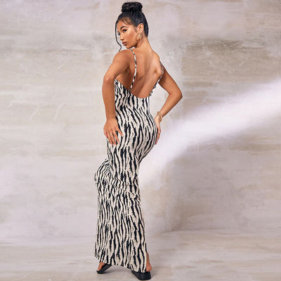 Impresión sexy vestido de dama elegante con rayas de cebra V vestido de cuello