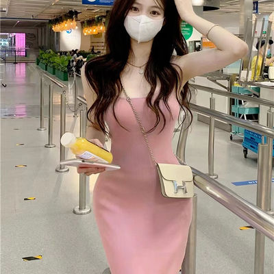 Estilo vestido sexy dulce picante delgado rosa Top de tanque vestido sin mangas