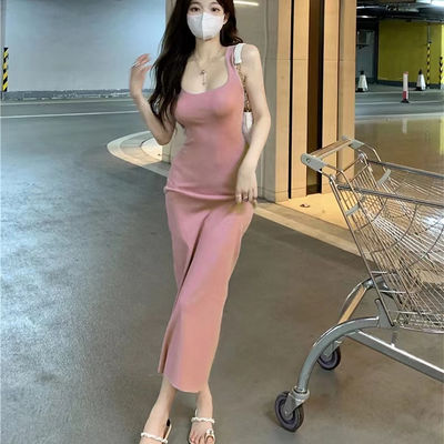 Estilo vestido sexy dulce picante delgado rosa Top de tanque vestido sin mangas