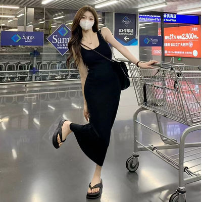 Estilo vestido sexy dulce picante delgado rosa Top de tanque vestido sin mangas