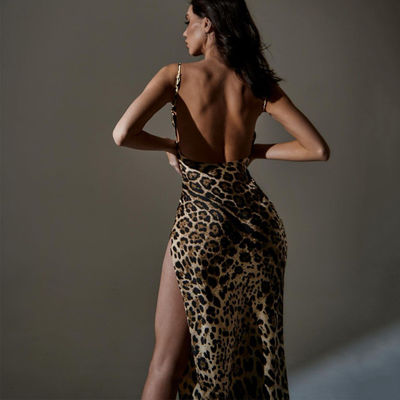 Imprimir Sexy Slip Dress Slim Fit Slit sin espalda sin correas Sexy Dress