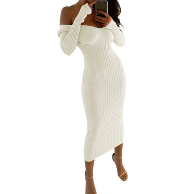 Sexy vestidos de mujeres con estilo V grande cuello de hombro vestido de manga larga