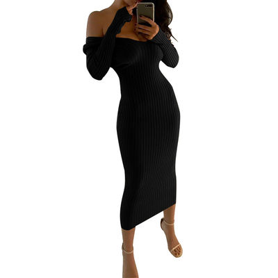 Sexy vestidos de mujeres con estilo V grande cuello de hombro vestido de manga larga