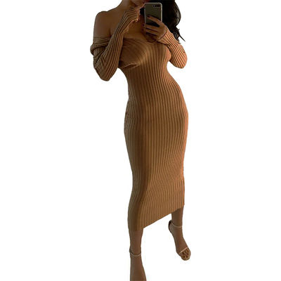 Sexy vestidos de mujeres con estilo V grande cuello de hombro vestido de manga larga