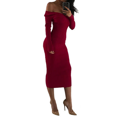 Sexy vestidos de mujeres con estilo V grande cuello de hombro vestido de manga larga