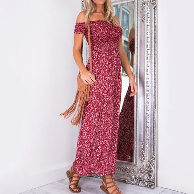 Pantalón de pecho vestido de dama elegante sexy impresión de un hombro vestido de división