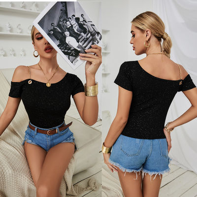 Suspendedores sexy camiseta de mujer chaleco adornado hombros altos bajos tops de algodón casuales