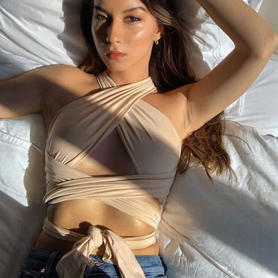 Camiseta sin mangas con cuello en V, encaje estilo sexy, camiseta de cinturón