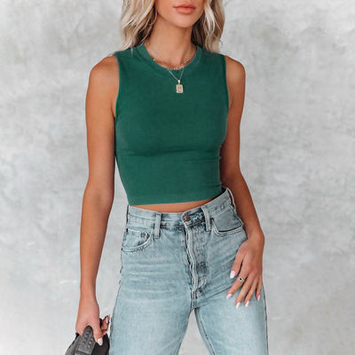 Exquisita camiseta sin mangas de mujer con estilo de color sólido