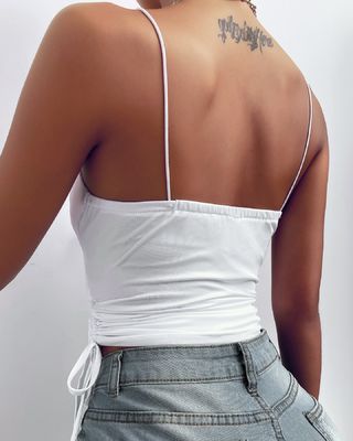 Suspensores Blancos Estrictos Sexy Color Sólido Cuello V Profundo Camisol Tirar Cuerdas Casual Vestido Pequeño