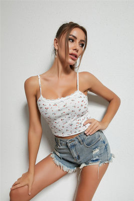 Pequeñas y frescas camiseta de mujer chaleco floral chaleco de encaje top de parcheado colgantes moda