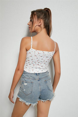 Pequeñas y frescas camiseta de mujer chaleco floral chaleco de encaje top de parcheado colgantes moda