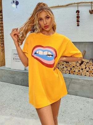 Camiseta con decal con estilo y confortable Camiseta de algodón suelta de mujer Camisetas de algodón sueltas Camisetas de algodón sueltas de algodón