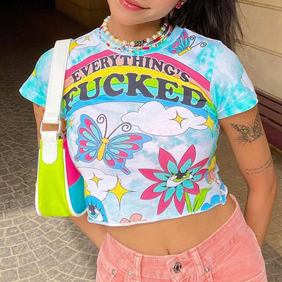 Camiseta decal de estilo con estampado Cuello delgado Camisa de manga corta