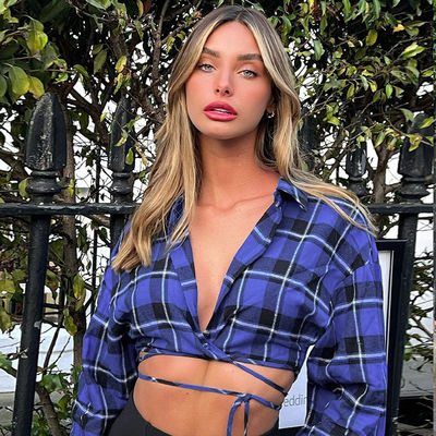 Mujeres sexy con pantalones elegantes con botón arriba camiseta V cuello manga larga camiseta con cintura baja