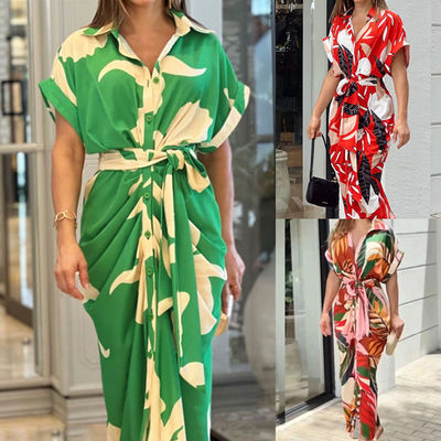 Manga corta Impresión floral vestido de moda de mujer vestido cómodo casual sexy ajustado delgado