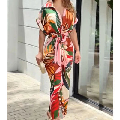 Manga corta Impresión floral vestido de moda de mujer vestido cómodo casual sexy ajustado delgado