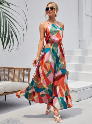 Impresión floral sin mangas vestido con estilo floral vestido con correa maxi falda