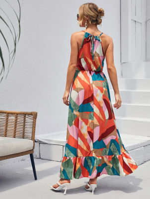 Impresión floral sin mangas vestido con estilo floral vestido con correa maxi falda