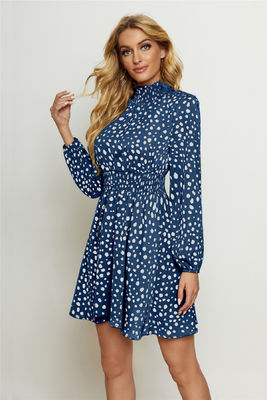 Collar redondo de color floral con estampado vestido de moda mujer linterna con manga larga vestido floral
