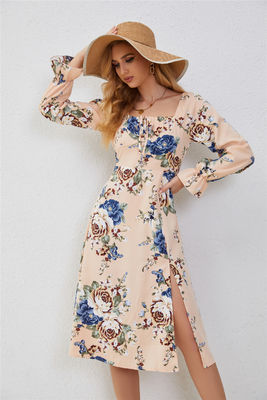 Elegante vestido floral con volantes para mujeres con impresión de moda multicolor