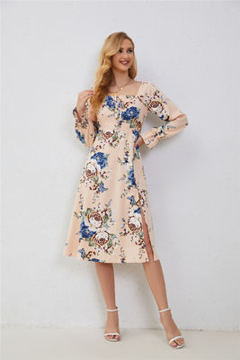 Elegante vestido floral con volantes para mujeres con impresión de moda multicolor