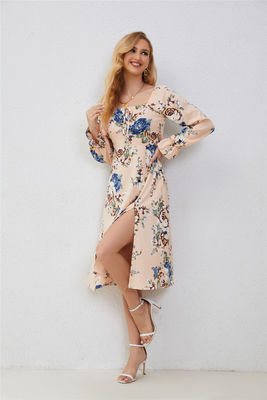 Elegante vestido floral con volantes para mujeres con impresión de moda multicolor