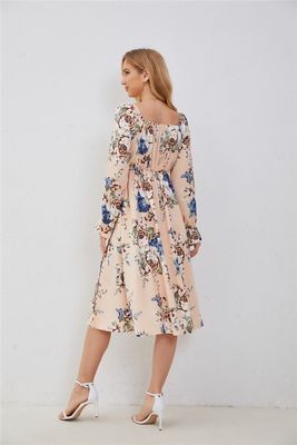 Elegante vestido floral con volantes para mujeres con impresión de moda multicolor