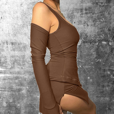 Mujeres Ocio Viajes Sexy Sports Outfits U Neck Slim Split Corta Falda Y Top Set
