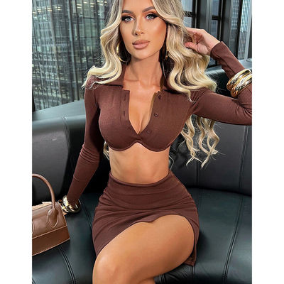 Collar de polo ropa de gimnasio sexy manga larga falda de color sólido traje deportivo sexy