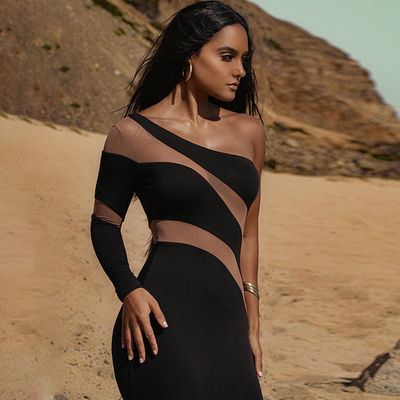 Vestido Midi personalizado con un hombro Moda Maquillaje Perspectiva Cuello sesgado Vestido sexy