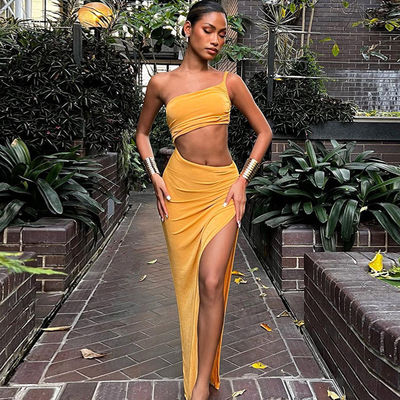 Sexy estilo lado hueco vestido sin correa un hombro sin espalda