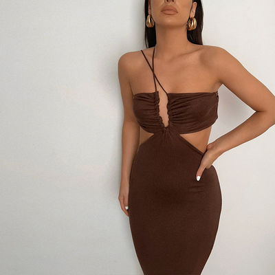 Pullover de cierre vestido de cinturón rosa caliente de algodón cuello de cinturón bajo vestido de espalda baja mujeres