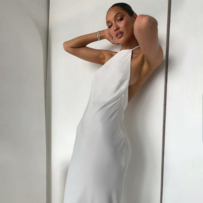 Vestido de moda de cuello delgado sexy vestido sin espalda vestido de longitud media