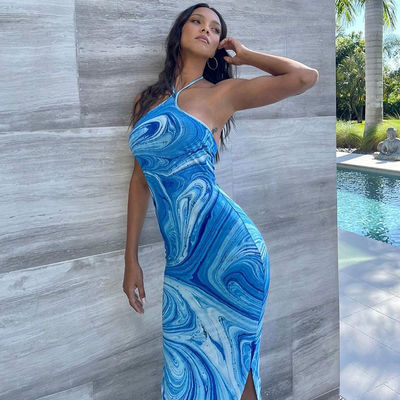 Sexy vestido de cuello sin mangas vestido de impresión de cuello de verano