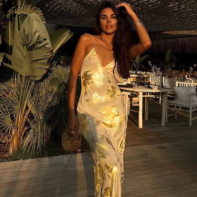 Tamaño XL Sexy Slip Dress Moda Sexy sin espalda Hot Gold Slip Dress