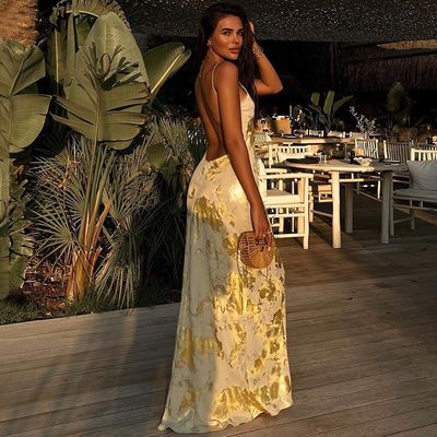 Tamaño XL Sexy Slip Dress Moda Sexy sin espalda Hot Gold Slip Dress