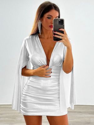 Paquete de color sólido vestido de cadera manga larga bolsa delgada sexy vestido de mujer