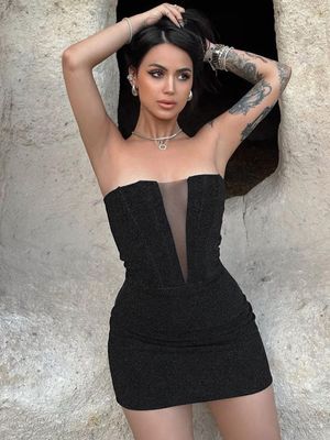 Paquete de moda Vestido de cadera Pecho Mercerizado Aguado Bolso delgado Vestido de club nocturno sexy