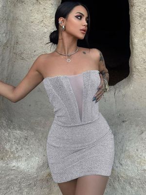 Paquete de moda Vestido de cadera Pecho Mercerizado Aguado Bolso delgado Vestido de club nocturno sexy
