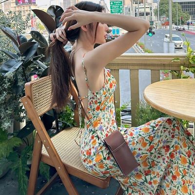 Verano nuevo impresión de moda sexy sin espalda vestido de encaje de correa