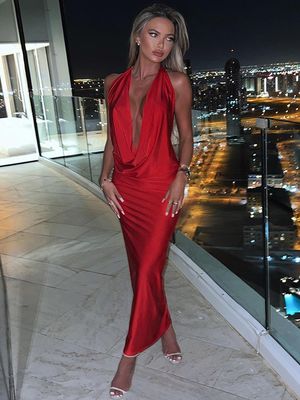 Nuevo temperamento de la moda sexy V-cuello correa correa delgado vestido sin mangas