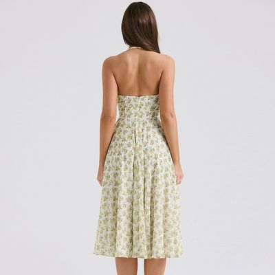 Mujeres de verano de costumbre dulce de viento sin espalda correa de moda con patrón floral corsé falda vestido