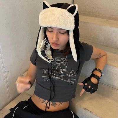 Nuevo rodaje de moda callejera de corte delgado ajuste personalizado planchar diamante camiseta de manga corta mujer
