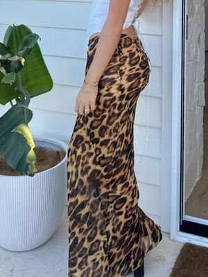 Verano Nueva Moda Sexy Leopardo Impresión Chiffon Fishtail Falda de suelo - Falda de longitud