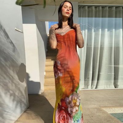 Nueva moda sexy sin espalda vestido con correa de impresión personalizada
