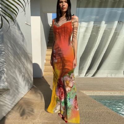 Nueva moda sexy sin espalda vestido con correa de impresión personalizada